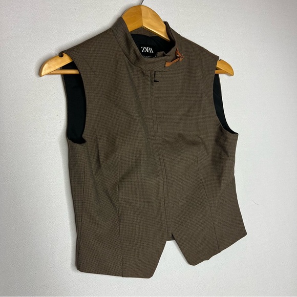 Zara Brown Check Zip Up Women’s Business Casual Vest Size M - Picture 2 of 9